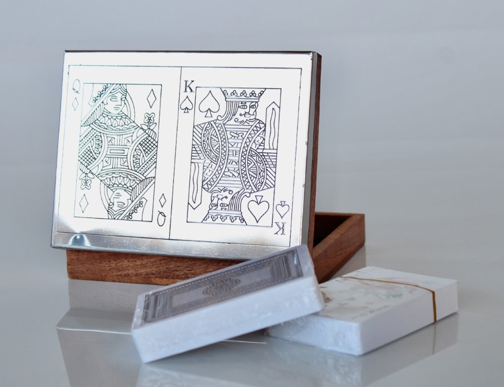 King & Queen Silver & Wood Double Card Box